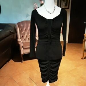 Elegant Black Ruched Dress Spandex